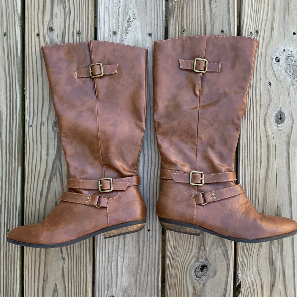Madden Girl cognac boots with buckles